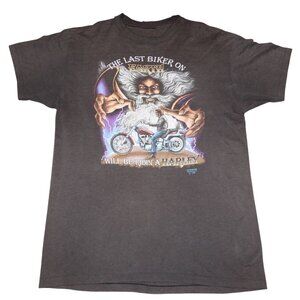 Vintage 1990 3D EMBLEM Harley Davidson The Last Biker On Earth Wizard T-Shirt M